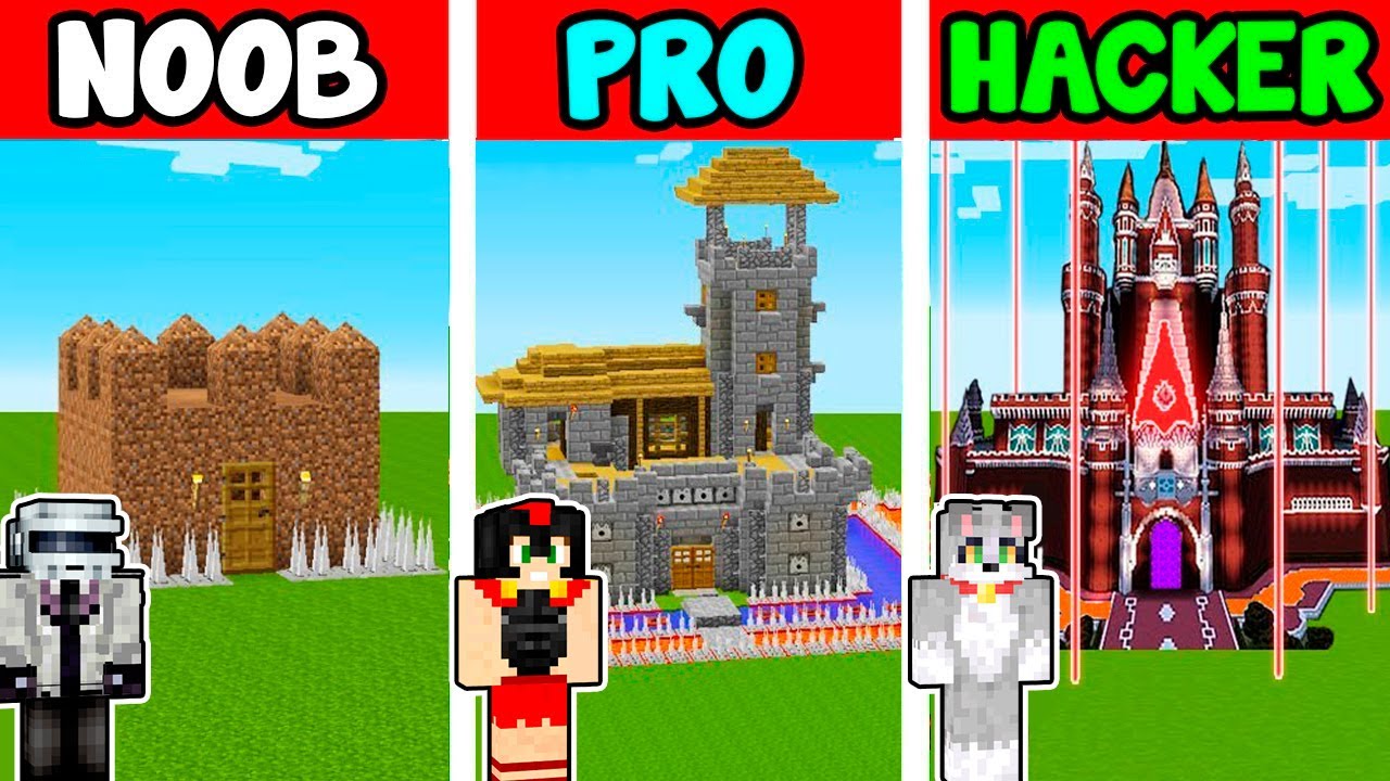 MINECRAFT: CASTILLO NOOB vs PRO vs HACKER 😱🏠 RETO DE LA BASE de ACENIX, INVICTOR y ELMAYO97 🔥
