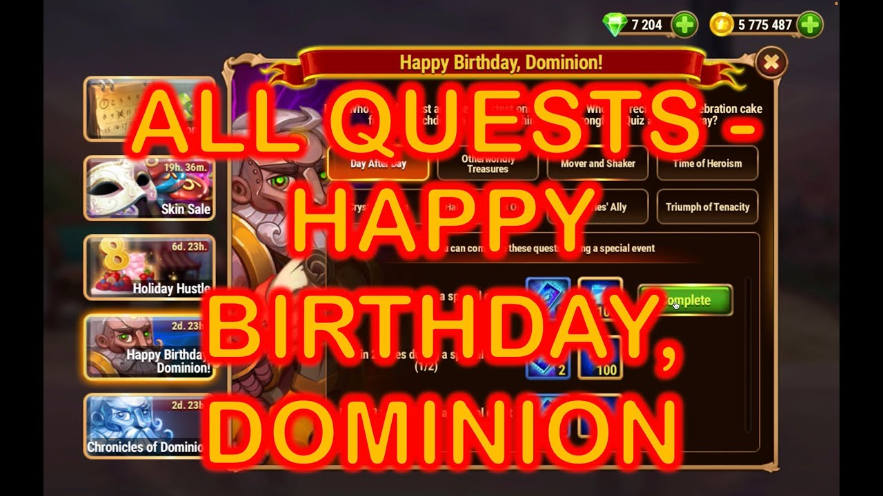 Hero Wars: Holiday Hustle, Happy Birthday Dominion, Chronicles of Dominion
