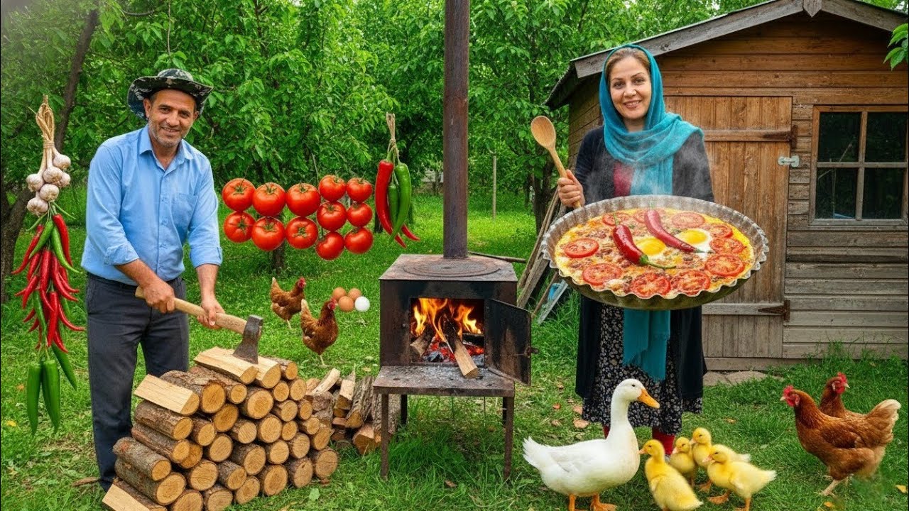 Rustic Tomato & Egg Omelette: How to Make a Tomato Omelette with Hot Peppers.