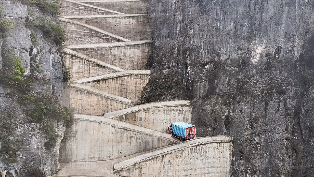 A Day in Life of Truck Driver Delivering Goods Through Road No One Want to Drive
