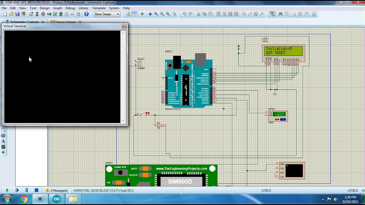 GSM and GPS Based Women Tracking System using Arduino | Proteus Simulation