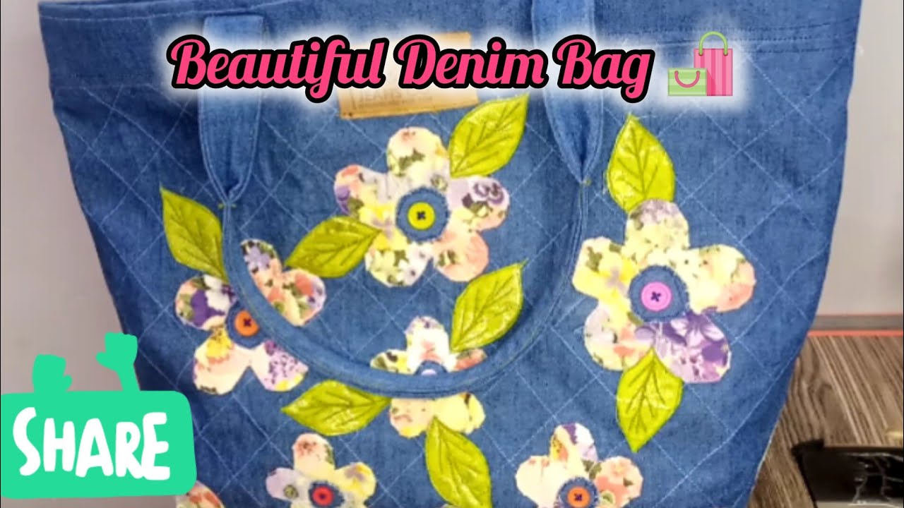 DIY/Denim tote Bag with ziper tutorial from scrap old jeans/beautiful handbag/how to stitch denimbag