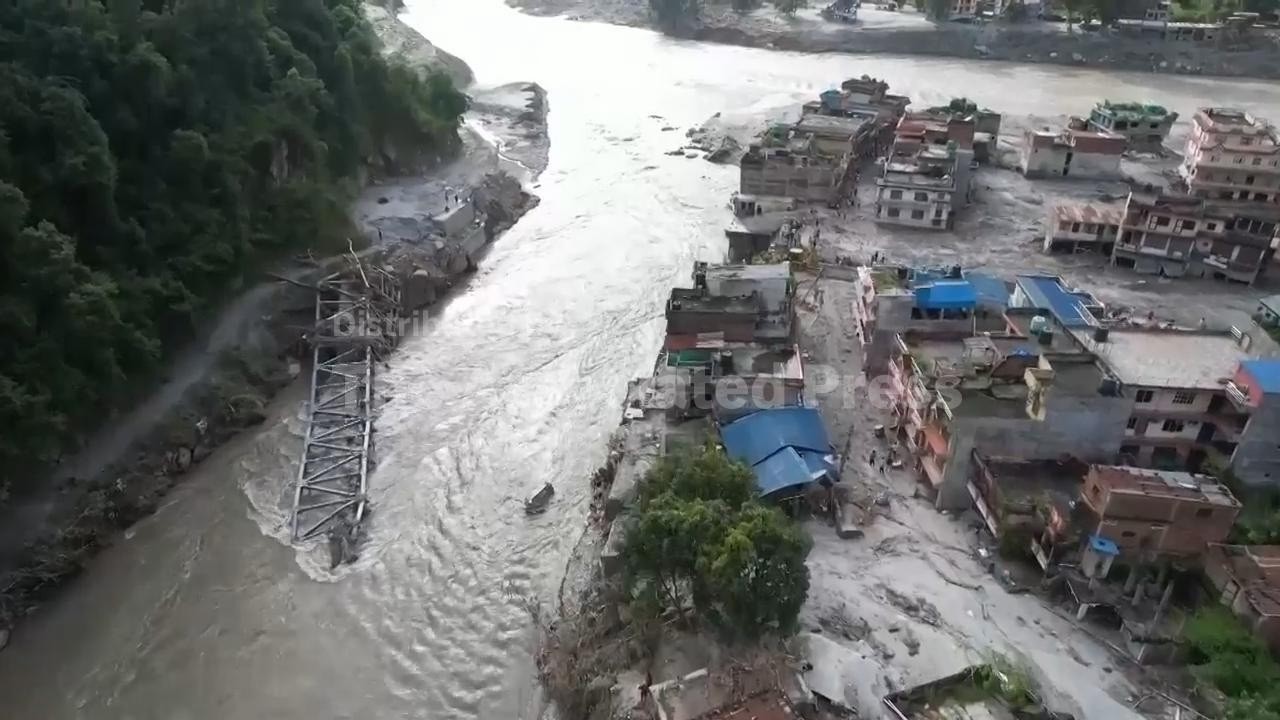 Aerial video shows the impact of deadly floods in Nepal