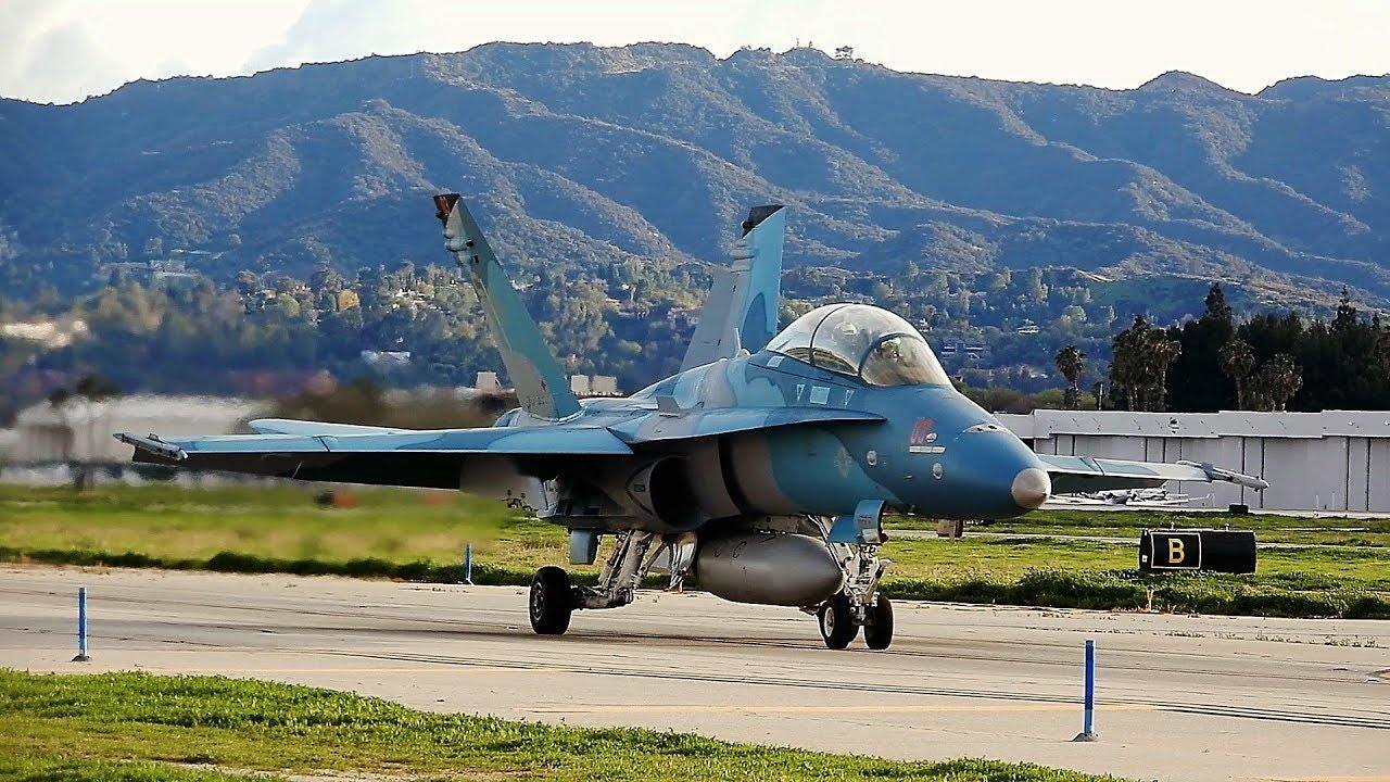 Blue Camo F/A-18 Hornet Takeoff with Sharpshooters VMFAT-101  at Van Nuys Airport