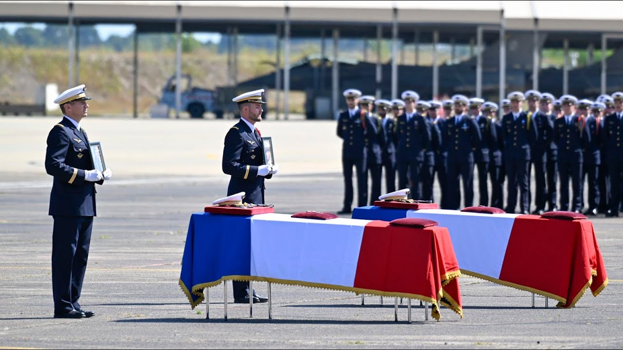 Cérémonie d'honneurs funèbres militaires en mémoire aux pilotes de Rafale décédés le 14 août 2024