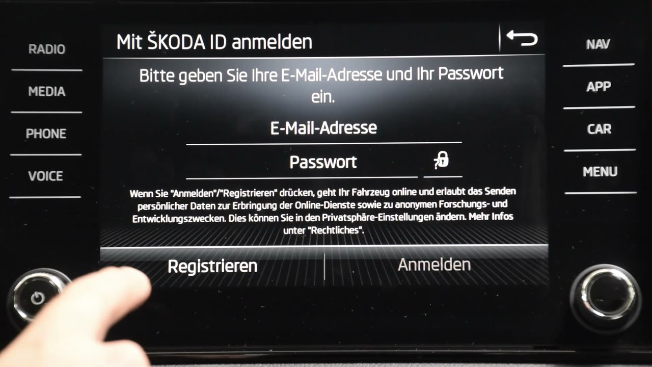 Skoda Connect Hauptnutzeranmeldung/ Registrierung MIB3
