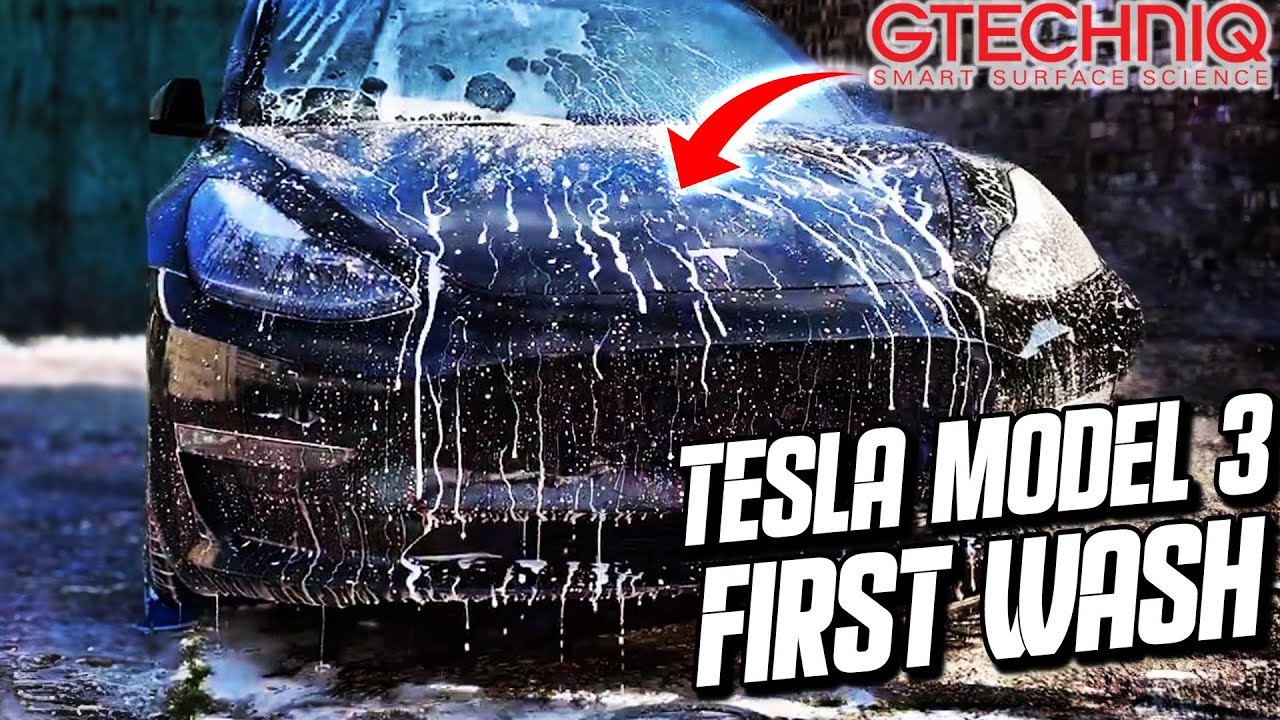 TESLA MODEL 3 - FIRST WASH Since using G Techniq Crystal Serum Light & Exo V5  #jonnyshielldetailing