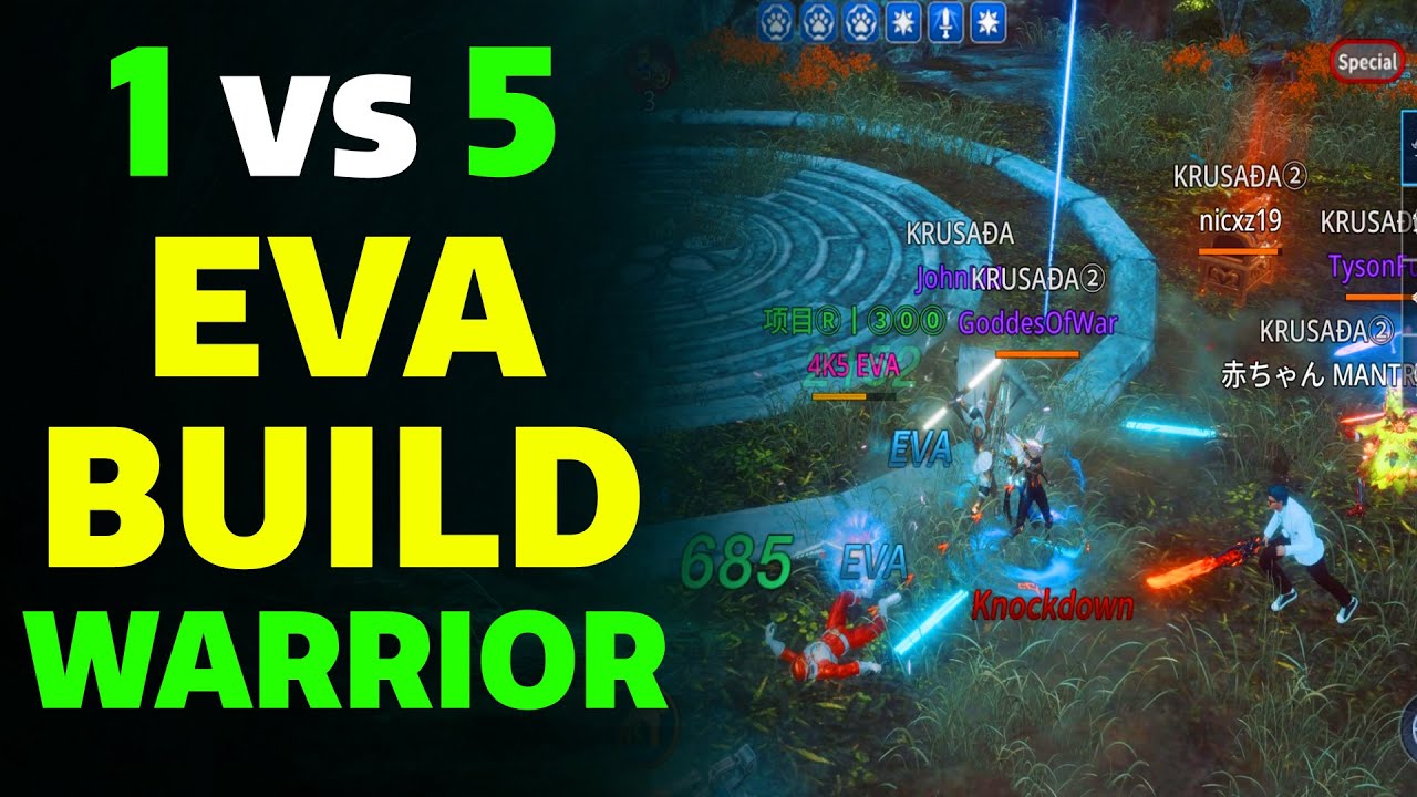 MIR4 PvP: 1 vs 5 &ndash; The Power of EVA Build Warrior!
