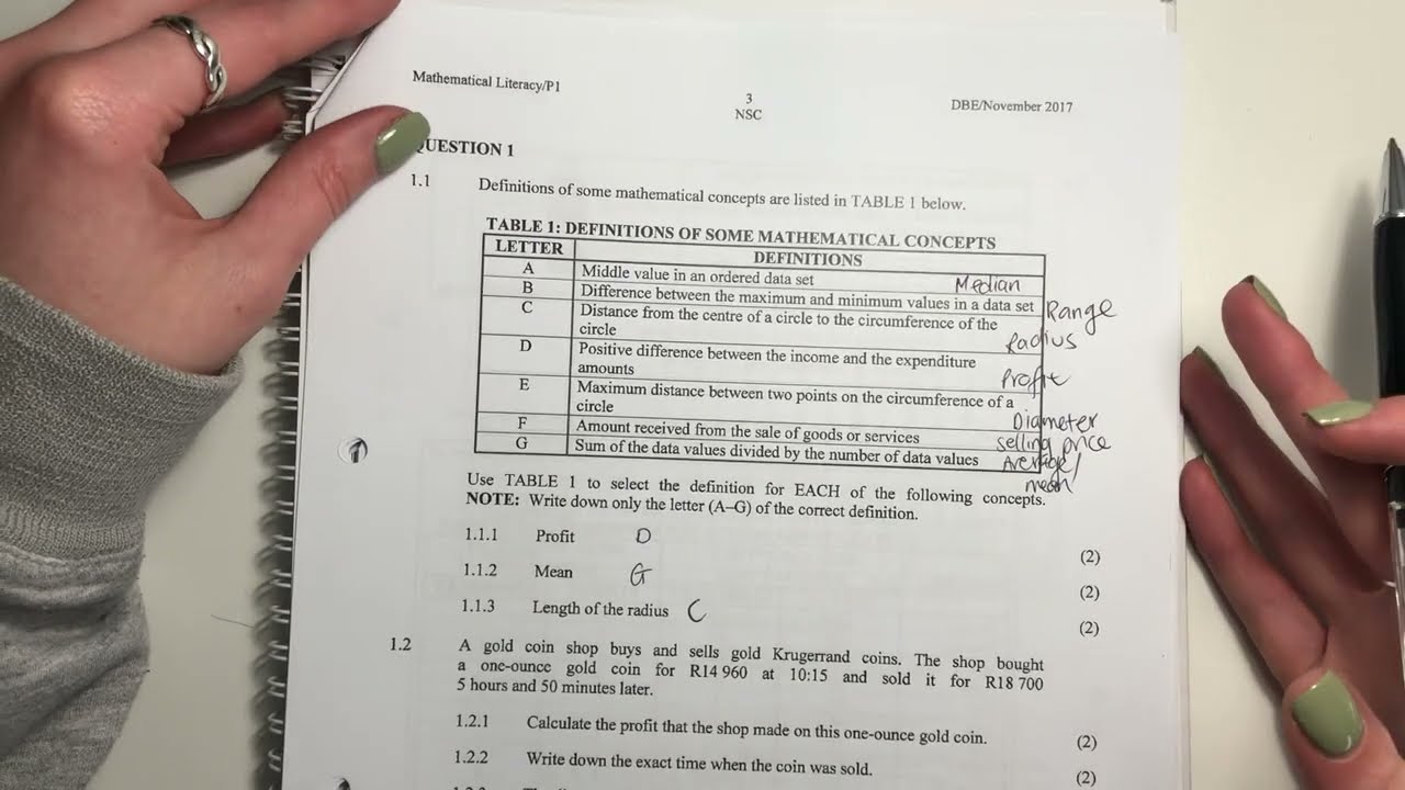 Maths Lit - Paper 1 Nov 2017 (Q1.1. + 1.2. - definitions, profit & distance)