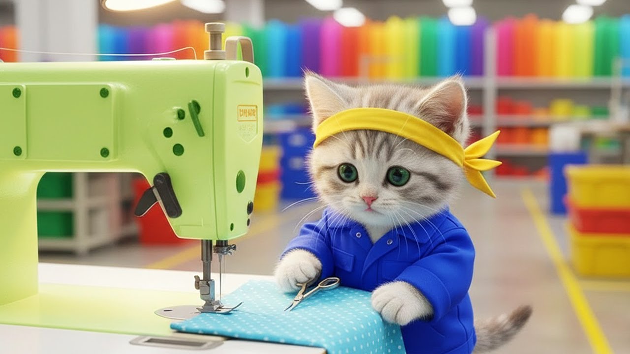 ミシンカタカタ!!新人ニャン員が縫製工場でお手伝い!!ねこの一日に密着🐱🧵