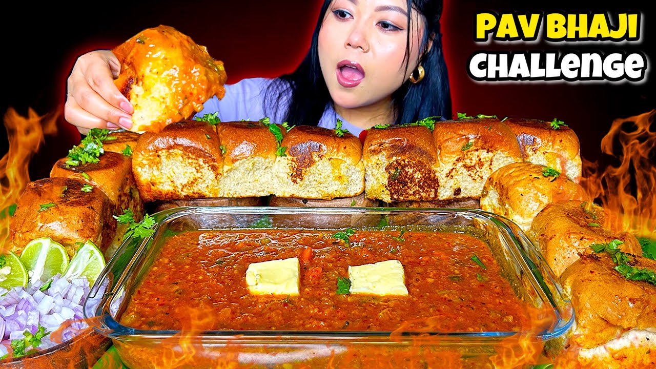 Eating 🔥Street Style Pav Bhaji Challenge | Indian Street Food Challenge | Mukbang ASMR