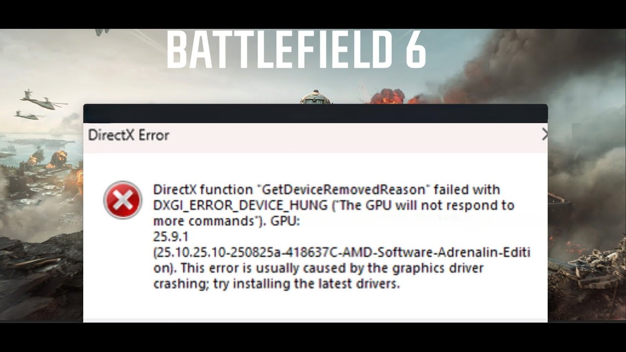 Исправление ошибки Battlefield 6 DirectX DXGI_ERROR_DEVICE_HUNG/DXGI_ERROR_DEVICE_REMOVED/RESET (...