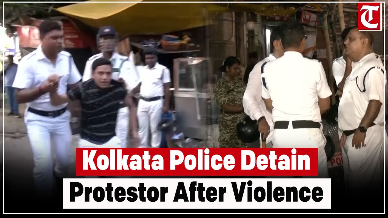 Kolkata Police Detain Protestor After Stone Pelting Clash Erupts at Park Street Protest