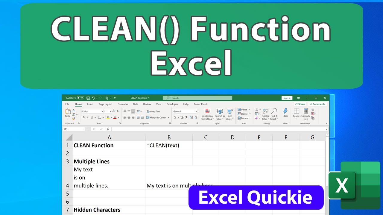 CLEAN() Function in Excel - Excel Quickie 63