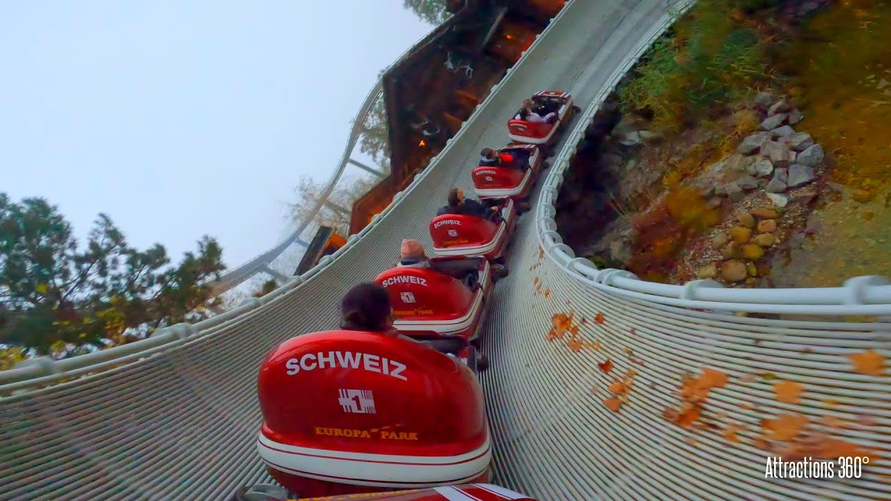 [4K] Swiss Bobsled Run Roller Coaster | Europa Park 2021 | Mack Rides