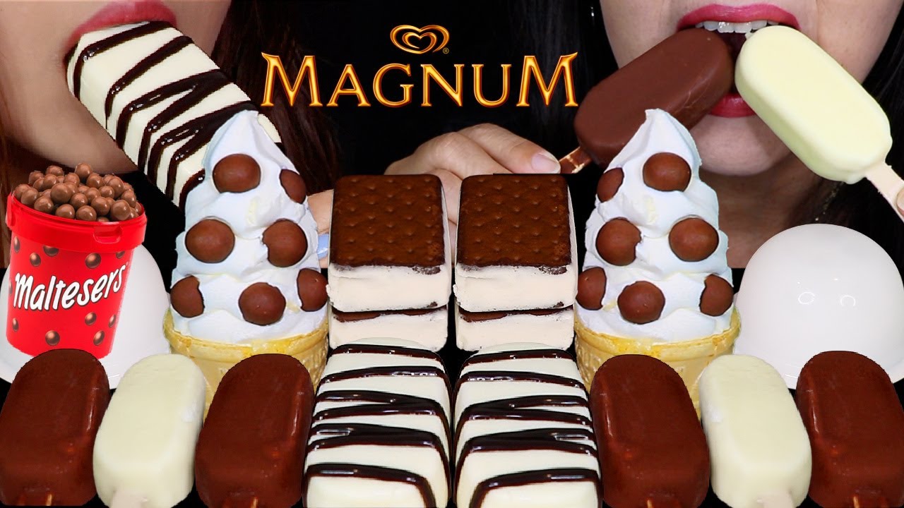 ASMR BIG MALTESERS ICE CREAM CONE, MILK & WHITE CHOCOLATE MAGNUM ICE CREAM BARS, ICE CREAM SANDWICH