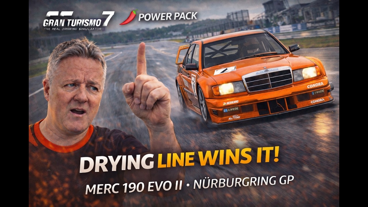 GT7 Power Pack how to win the Older times Race in the Merc 19E at Nurburg GP 1 Chilli in the rain