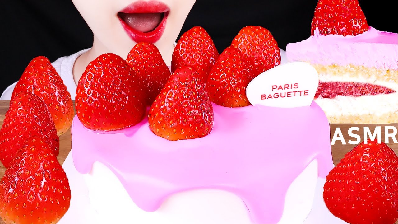 ASMR STRAWBERRY WHIPPED CREAM CAKES 딸기퐁당 생크림 케이크 EATING SOUNDS MUKBANG 디저트먹방