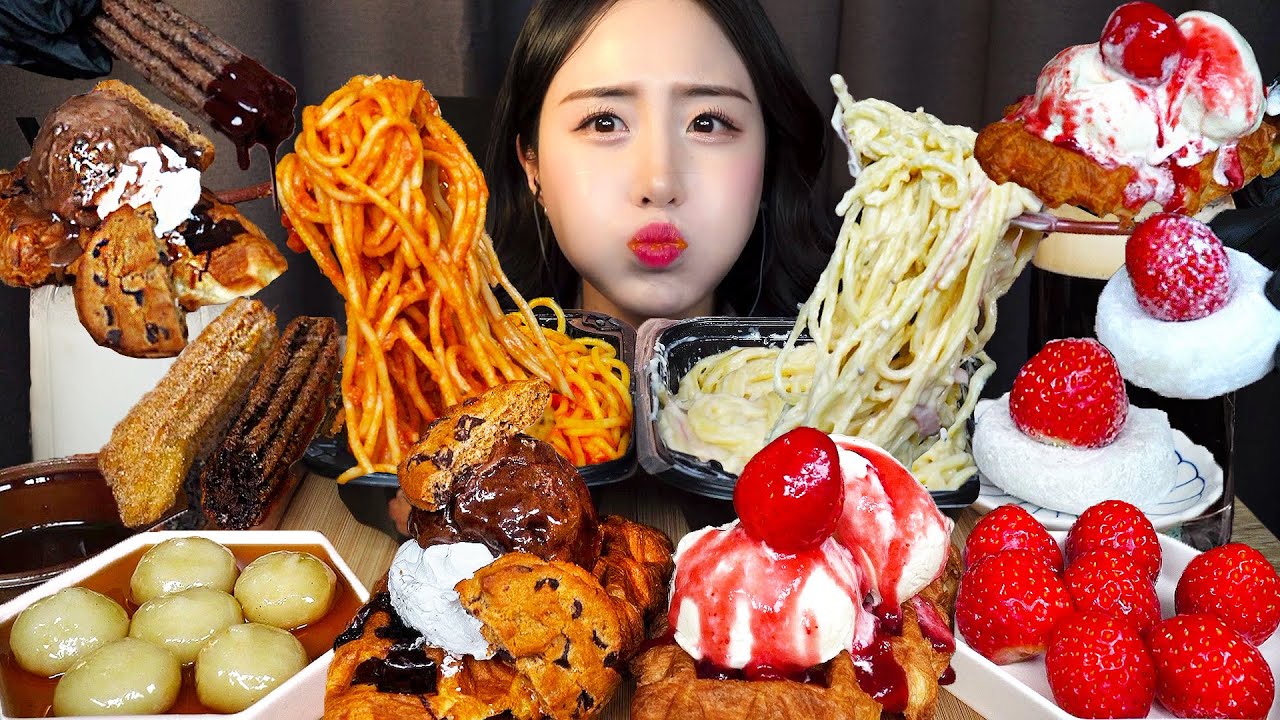 🍓 Клубничный пирог Шоколадная вафля АSMR МукбангㅣДесерт Паста КАРБОНАРА Острая лапшаㅣDessert