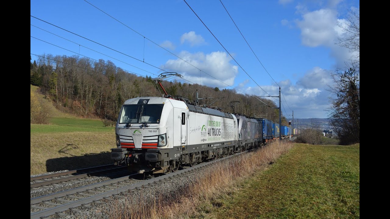 Bözberg Bahnverkehr am 21.01.22 – «TX Logistik Werbe Doppel, #DBCargofährt in Villnachern»