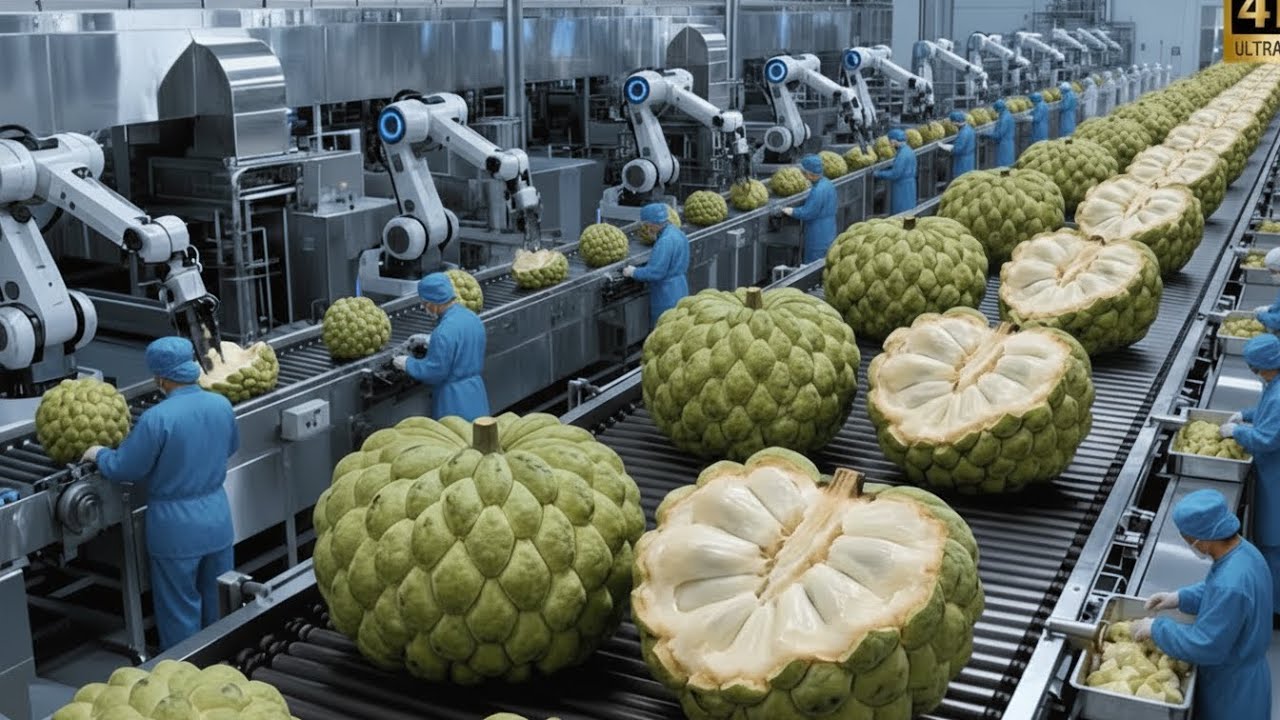 Inside a Modern Custard Apple Factory: From Whole Fruits to Creamy White Purée (Full Process)