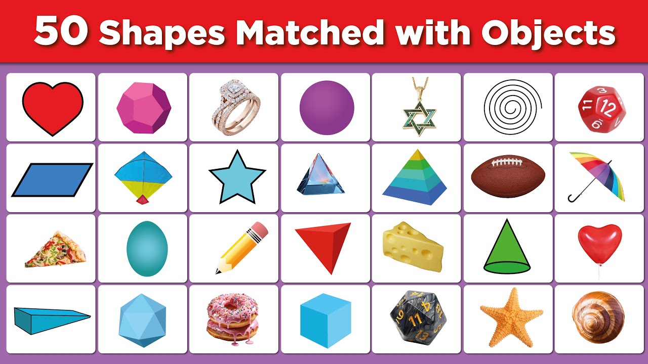 50 Shapes with Everyday Object name II Names of Geometric Shapes II Geometry shape name in English