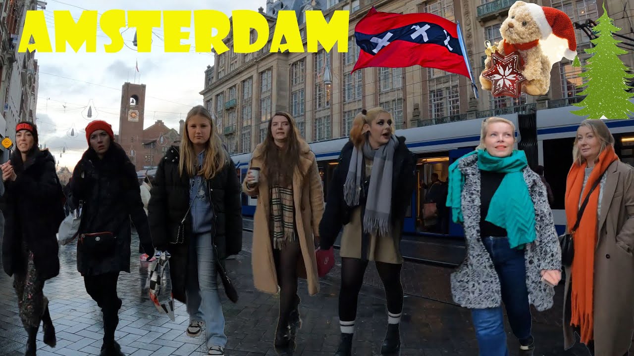 Explore Amsterdam in December 2022. Prins Hendrikkade To Dam square through Damrak