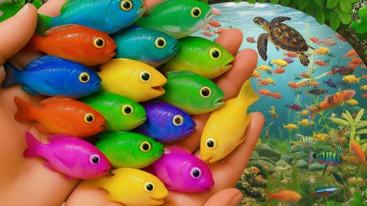 Catch beautiful aquarium fish in small pond baby turtle, eel, koi, pencil fish, cute fish, guppies