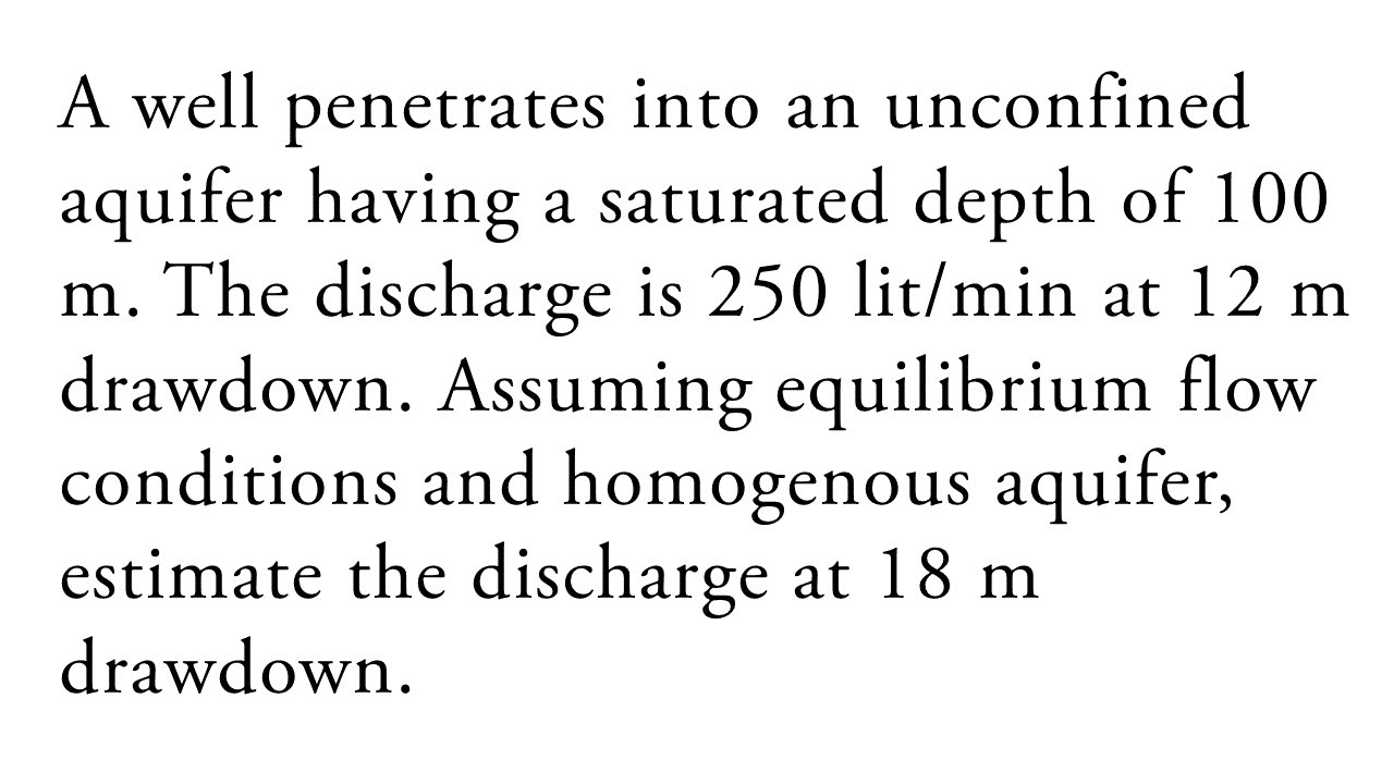 A well penetrates into an unconfined aquifer having a saturated depth of 100 m.The discharge is 250