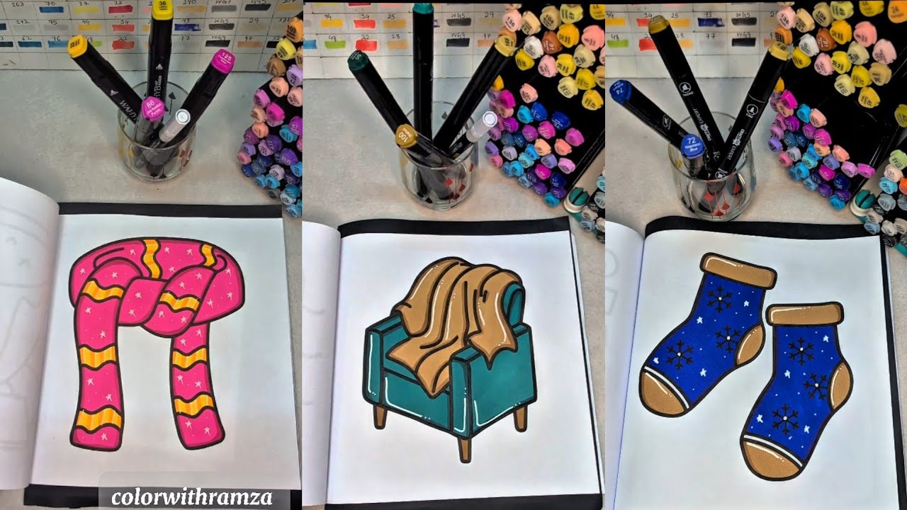 Relaxing ASMR coloring compilation | colour with me | cozy winter coloring book by lunya coloring 