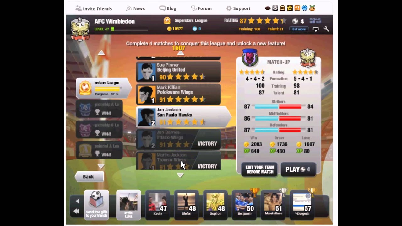 Completing EA FIFA Superstars game on Facebook 2010