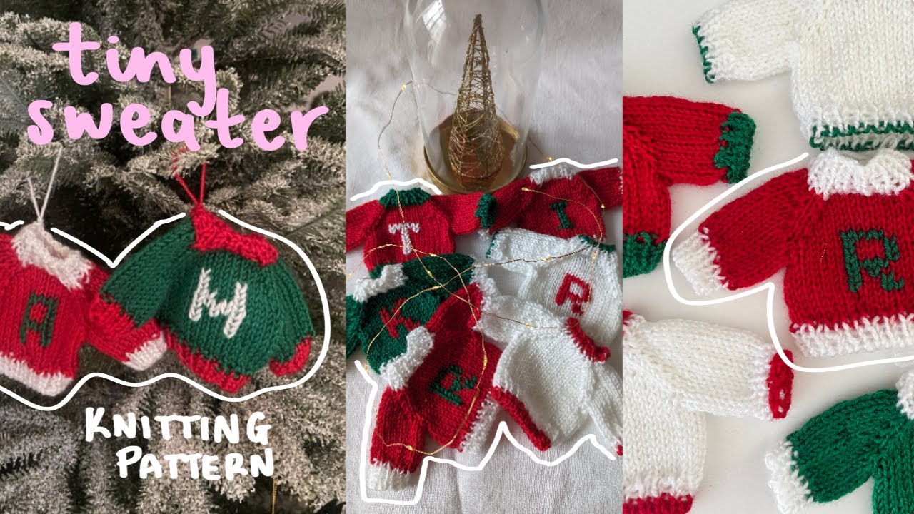 Knit A Tiny Mini Sweater Ornament Step by Step Tutorial Top Down Mini Sweater Small Holiday Sweaters