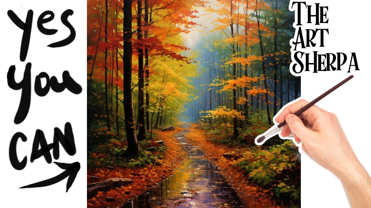 Autumn Landscape path in the Rain 🌟🎨 How to paint acrylics
