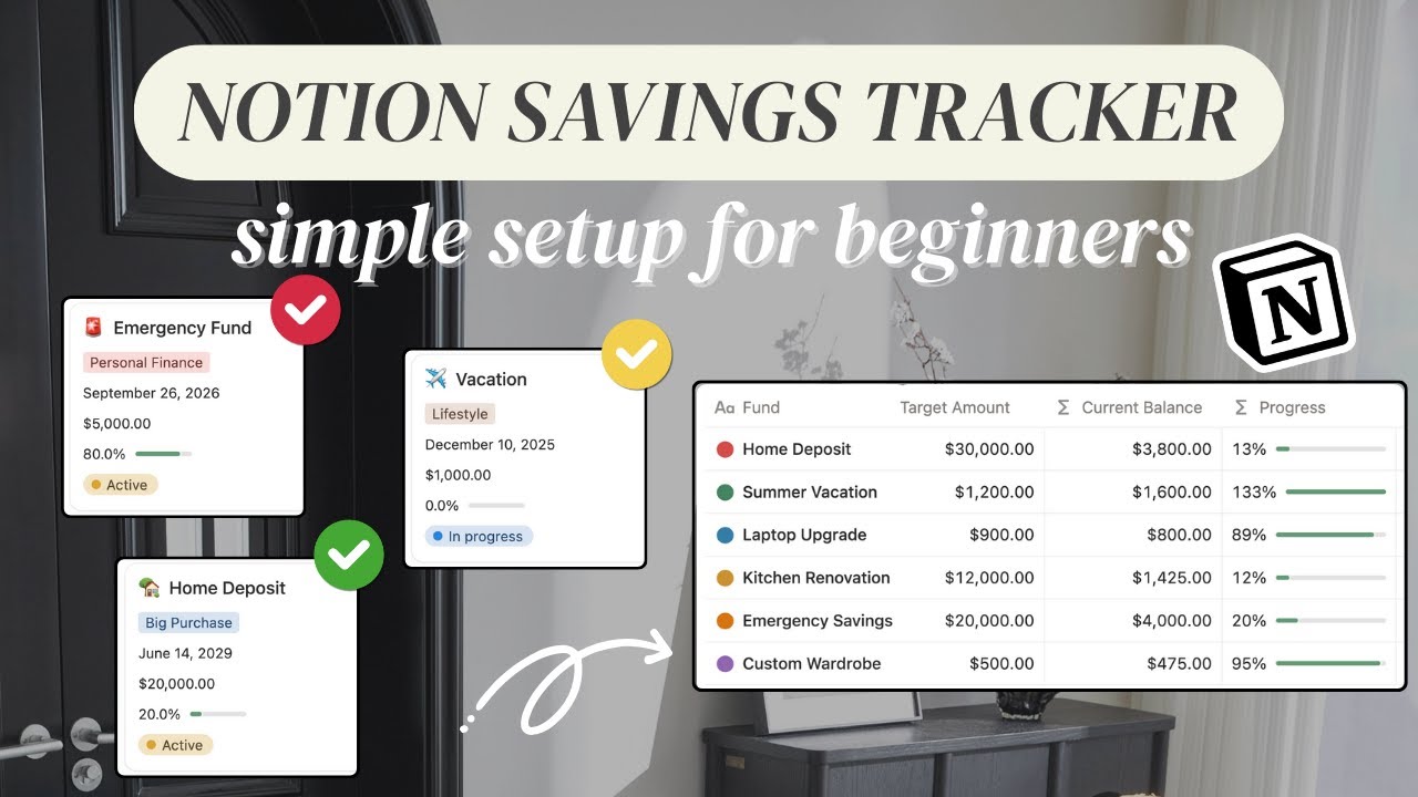 How to Track Your Savings in Notion with Progress Bars | Setup Walkthrough