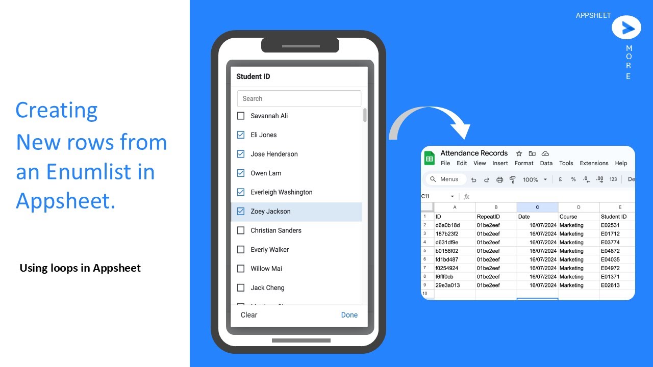 Create separate rows from multiple Enumlist selections in AppSheet Using Loops