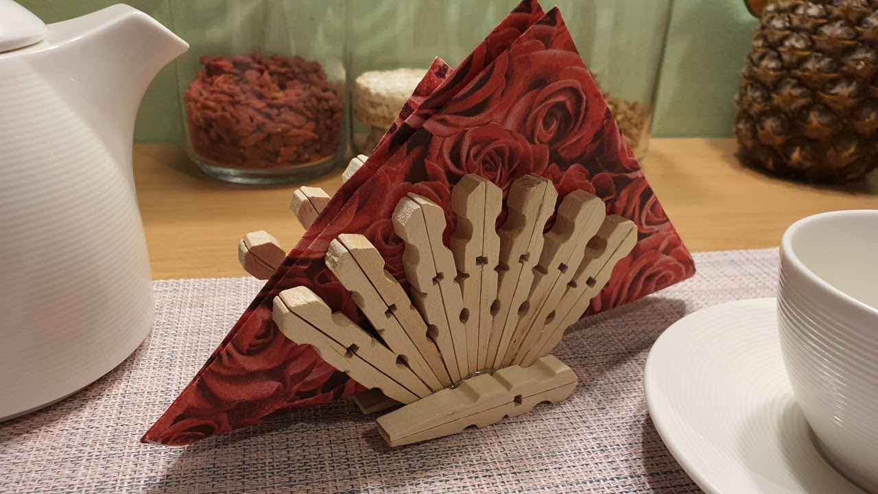 DIY Napkin Holder using Wood Clothespins. Beautiful napkin holder for the kitchen