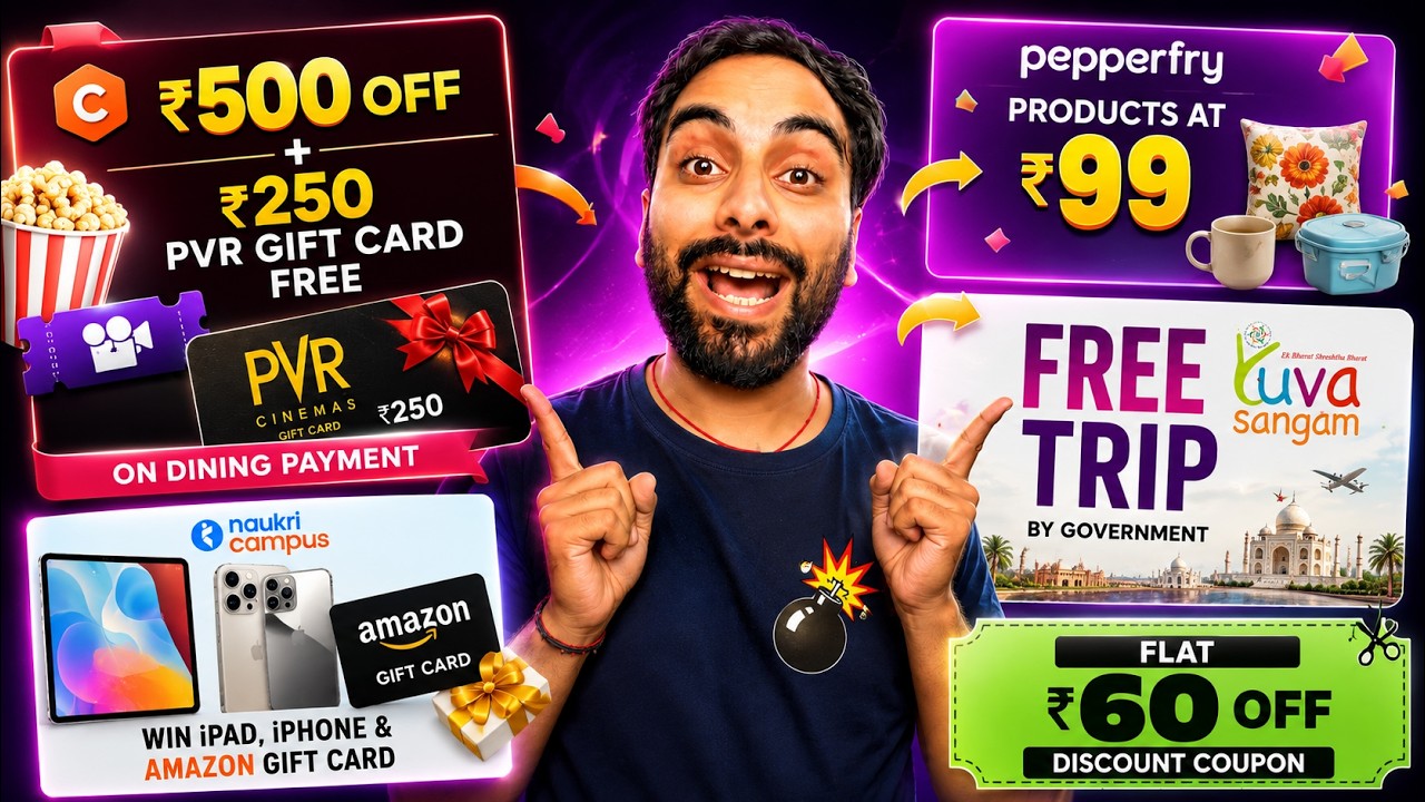 BIG Offers: Dining ₹500 OFF + FREE ₹250 PVR Gift Card | Pepperfry ₹99 | FREE Trip | iPhone & More
