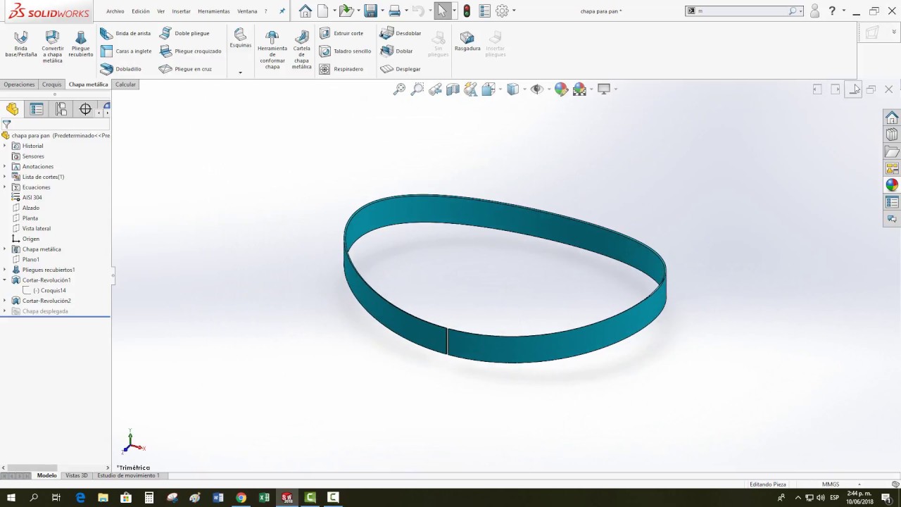 tutorial de  Dise&ntilde;o En chapa met&aacute;lica en Solidworks 2018