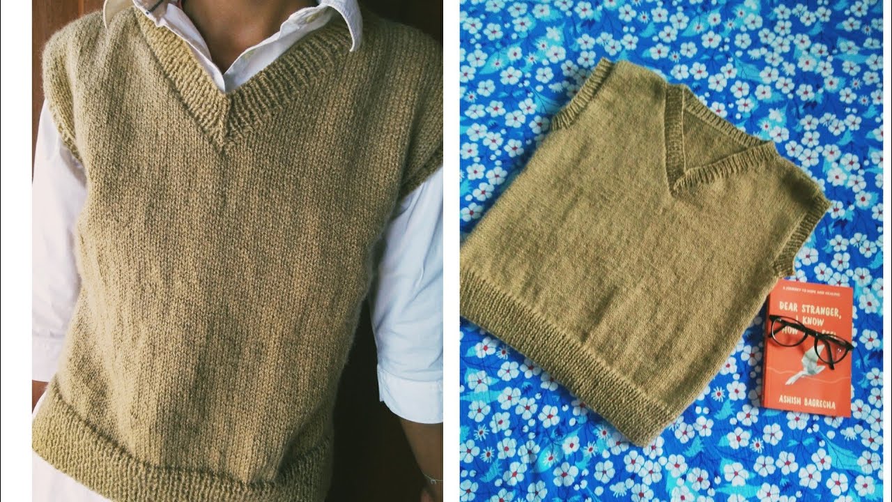 How to knit a V neck vest, bottom up, half sweater (PART-2).