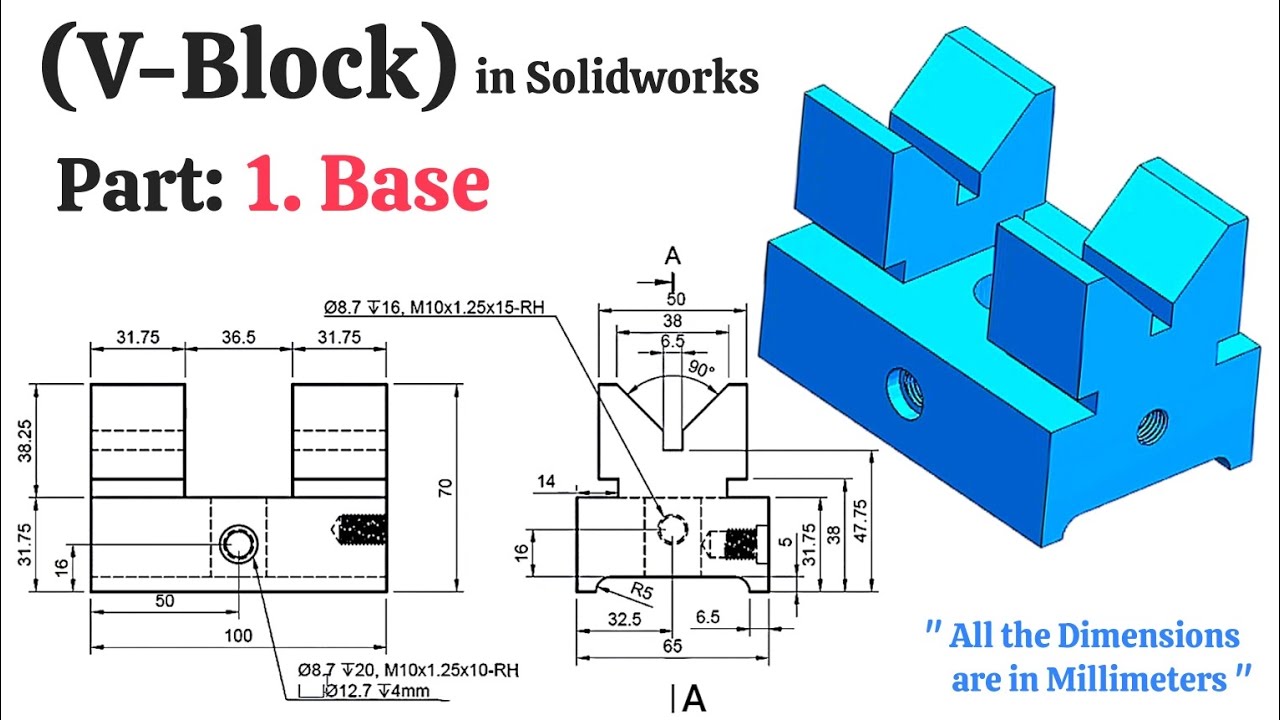 Double V Block Base Design in SolidWorks | Part 1 Tutorial