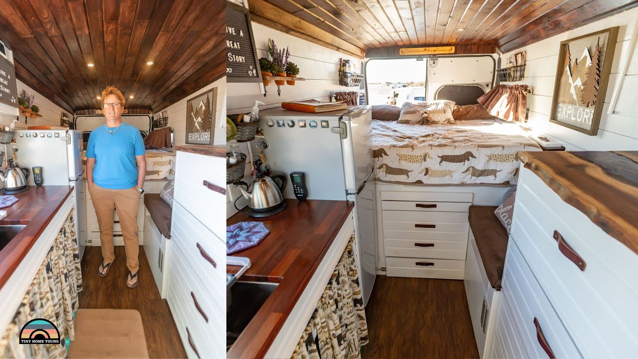Travel Nurse in DIY Promaster Tiny House - Unique Shower & Walnut Woodwork