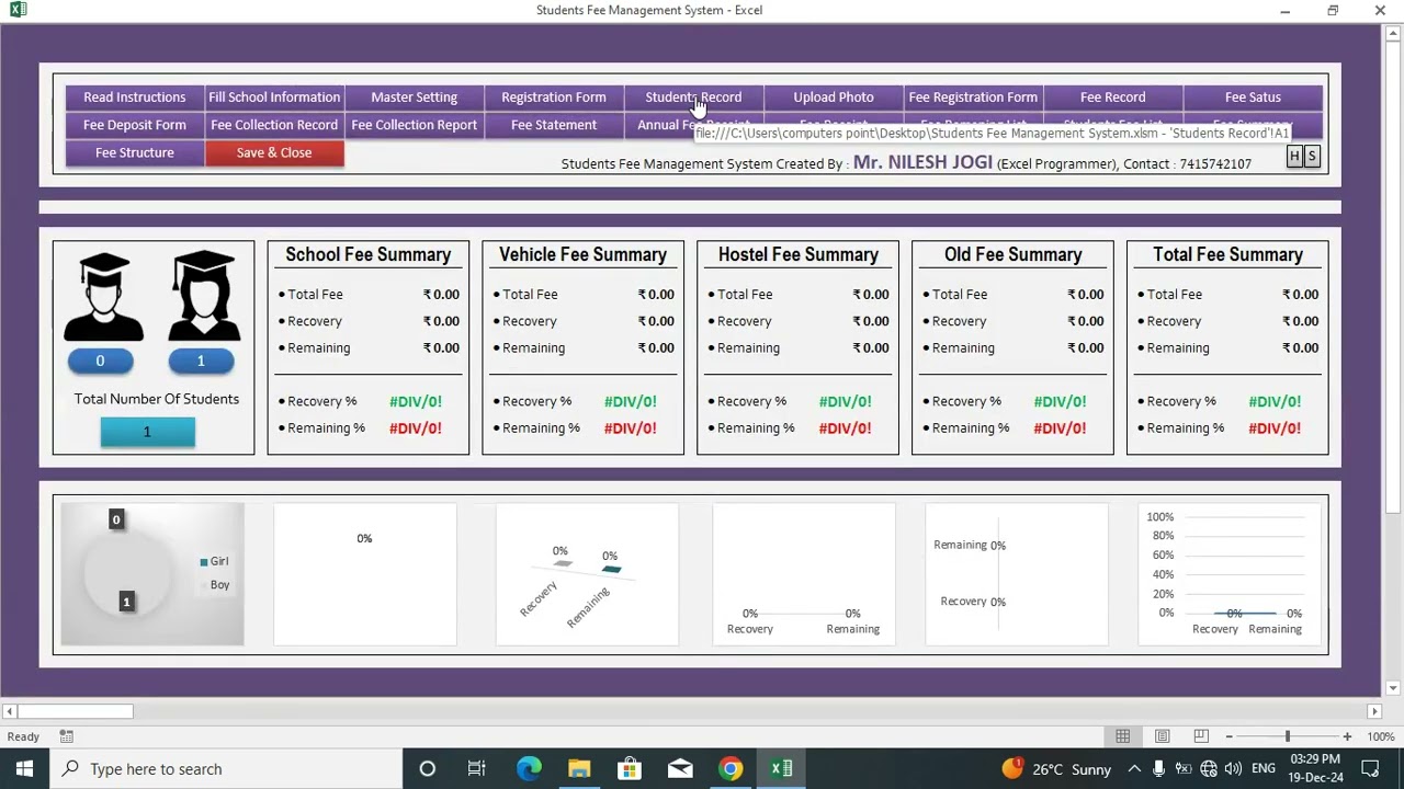 Students Fee Management System For Excel Part-2