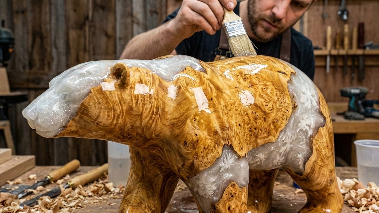 Epoxy Bear Sculpture Challenge // Don't Miss How I Created This Artwork From Burl Wood And Resin