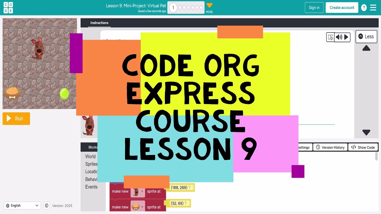 Code.org Lesson 9 Virtual Pet with Sprite Lab