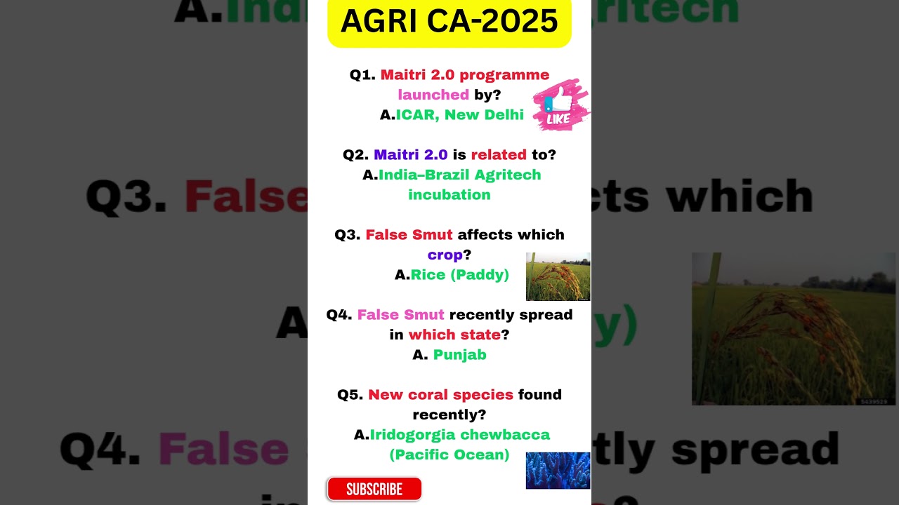 🌾 Agri Current Affairs 2025 | Important for Agriculture competitive exams 🎯 #shorts #agripassion