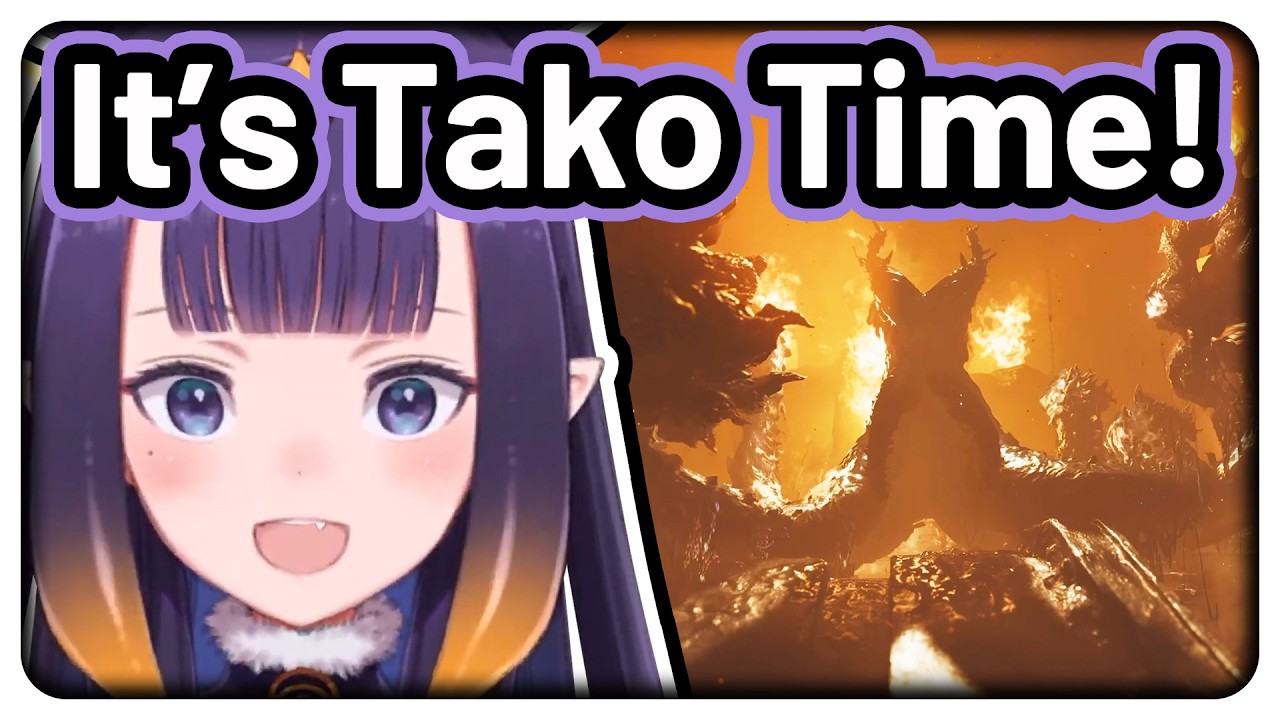 Ina's reaction to the Giant Tako cutscene in Monster Hunter Wilds 【Hololive EN】
