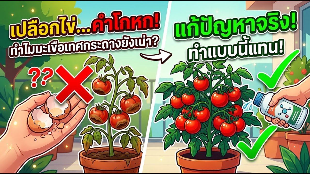 ความจริงเปลือกไข่หลอกเรา? วิธีแก้ปัญหามะเขือเทศหมักเน่าในกระถาง