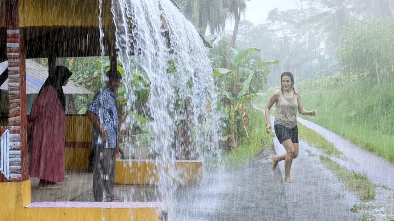 Heavy rain and strong winds hit the green countryside || sleep in 5 minutes