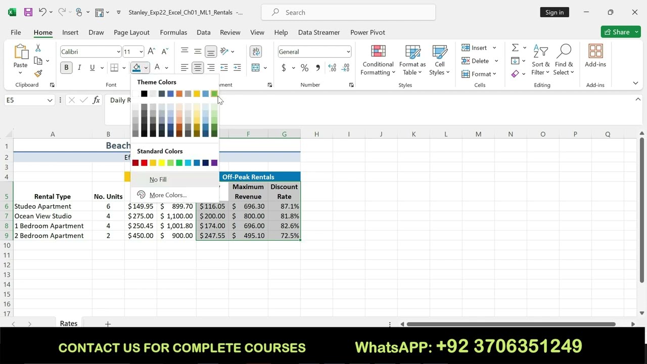 Exp22_Excel_Ch01_ML1_Rentals | Excel Chapter 1 Mid-Level 1 - Guest House Rental Rates