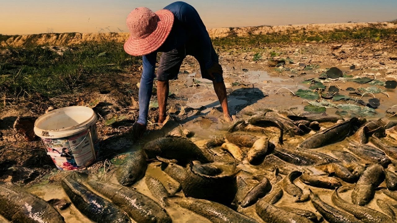 Primitive Fishing Method | Boy Finding Fish With Bare Hands In Shallow Mud